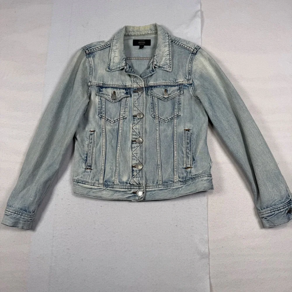J.Crew Indigo Denim Jacket Womens Small Light Wash Distressed Grung Trucker S
